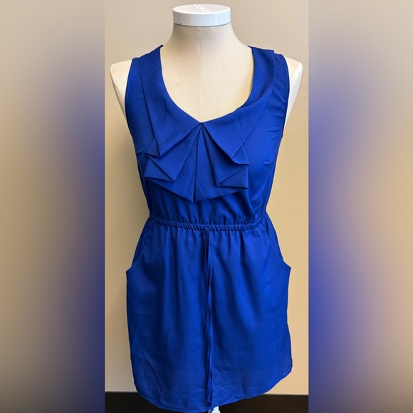 BeBop Royal Blue Smocked Knee Length Sleeveless Sundress w Pockets size Medium - Picture 3 of 11